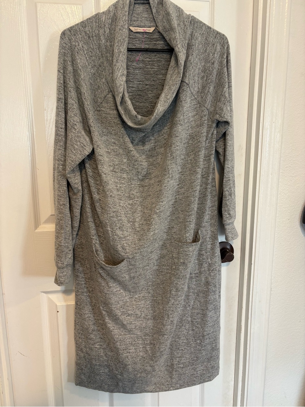 Soft Surroundings Cozy Gray Cowl Neck Women's Sweater Dress size xl w/pockets